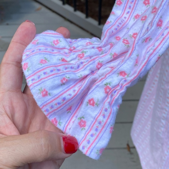 Vintage 80s 90s Flannel Cottagecore Victorian Highneck Floral Nightgown Pajamas - Picture 6 of 10